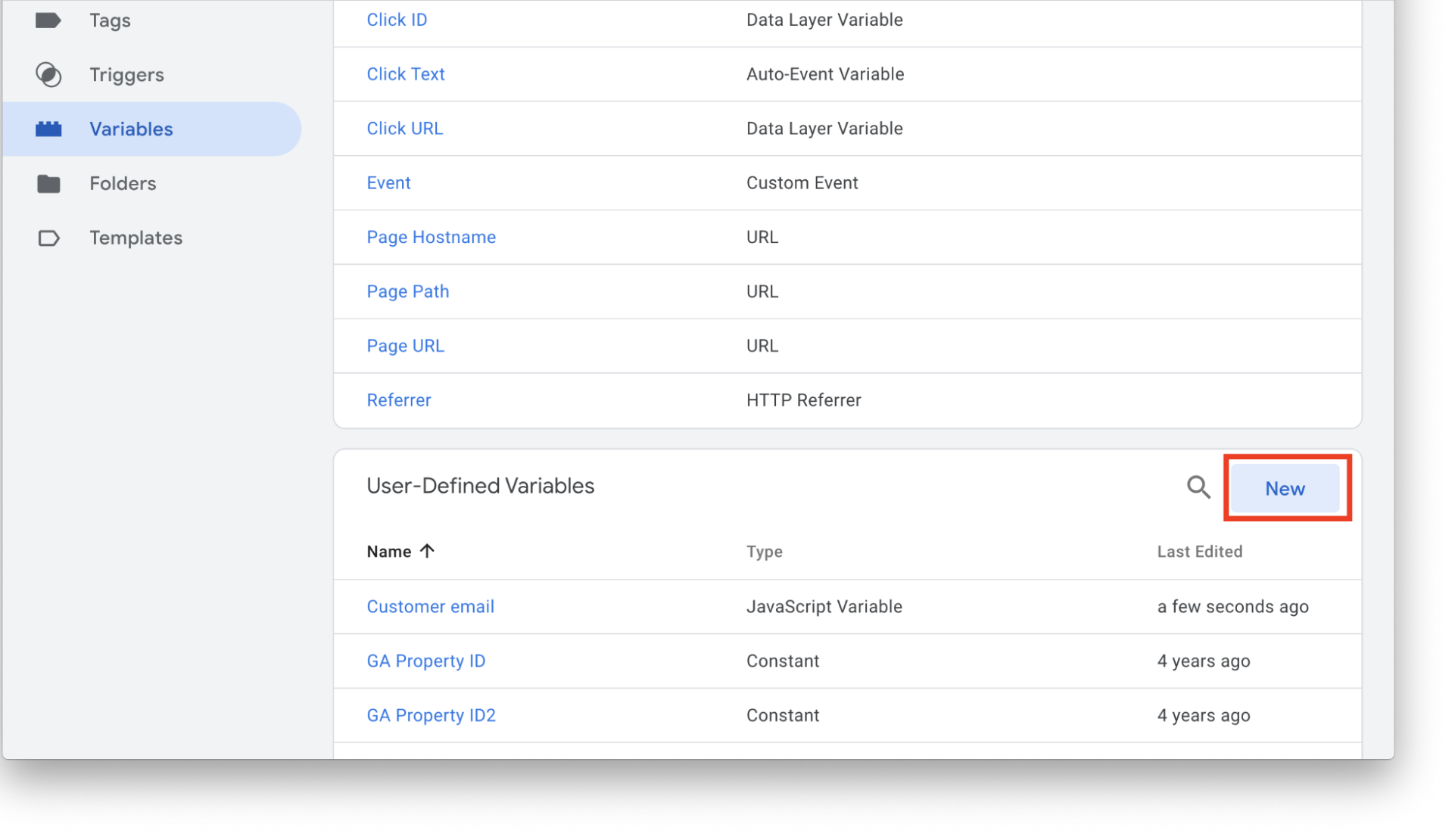 Navigate to the Variables section