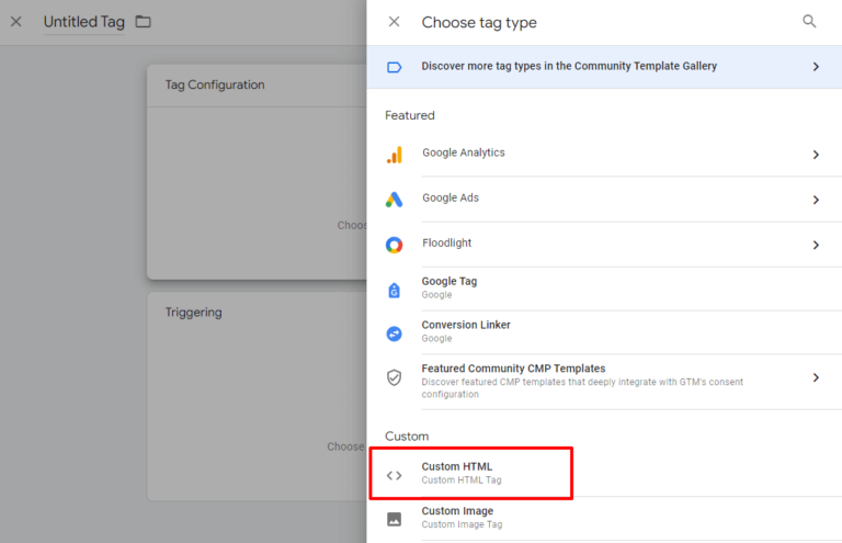 Choose Tag Configuration facebook pixel and google tag manager