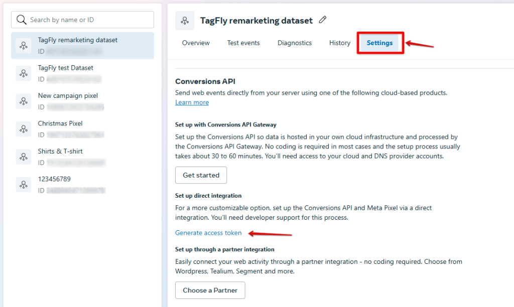 Generate an Access Token from Meta Events Manager