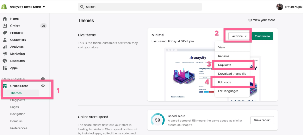 Add GTM snippets to your Shopify theme